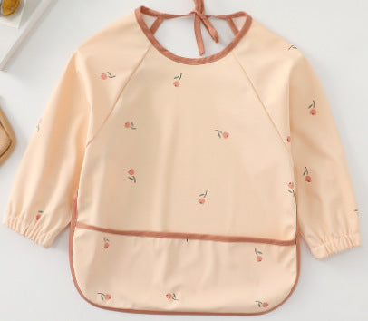 よだれかけ PU lace-up pink flower / S Soft Waterproof Long Sleeve Bib ソフト防水長袖お食事エプロン【mh0012240】