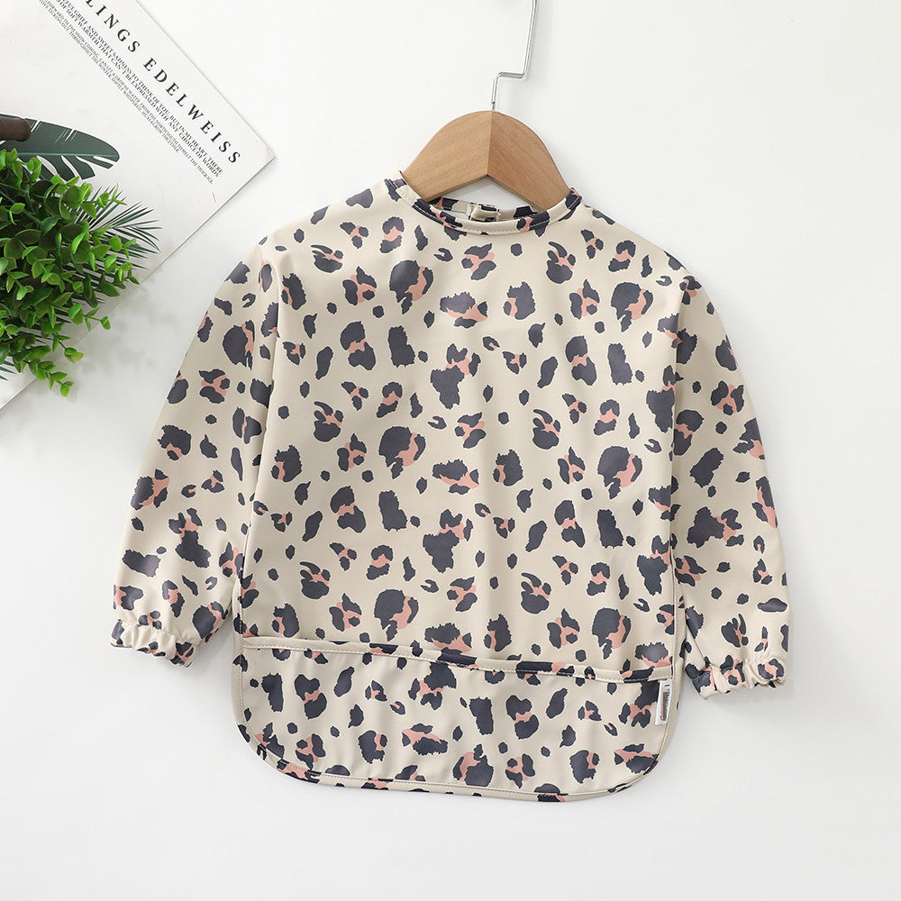 よだれかけ PU leopard print / S Soft Waterproof Long Sleeve Bib ソフト防水長袖お食事エプロン【mh0012240】