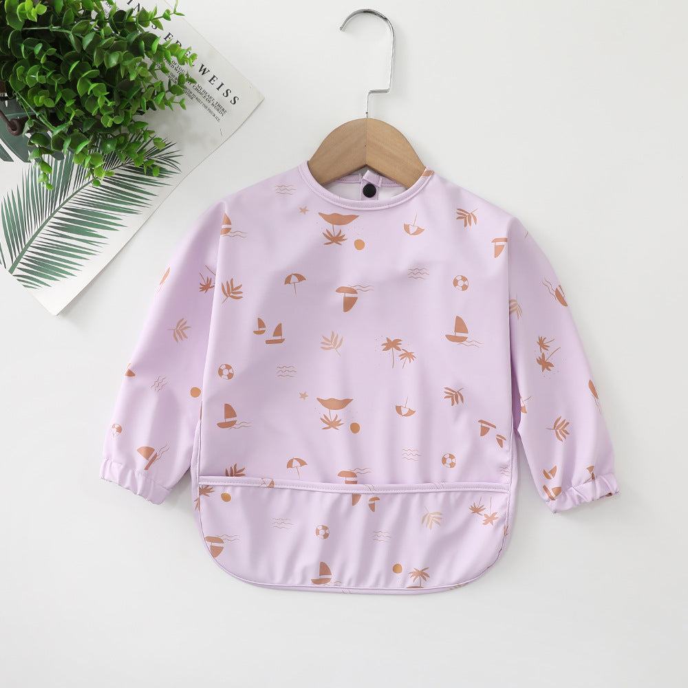 よだれかけ PU purple sailboat / S Soft Waterproof Long Sleeve Bib ソフト防水長袖お食事エプロン【mh0012240】