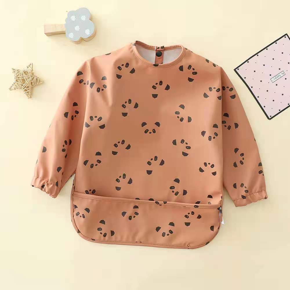 よだれかけ PU underneath brown panda / S Soft Waterproof Long Sleeve Bib ソフト防水長袖お食事エプロン【mh0012240】