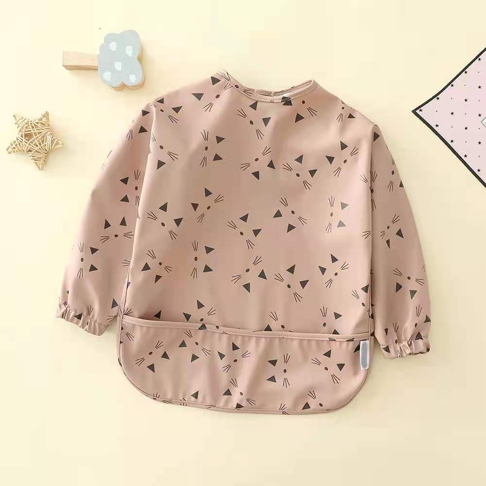 よだれかけ PU underneath the pink cat / S Soft Waterproof Long Sleeve Bib ソフト防水長袖お食事エプロン【mh0012240】