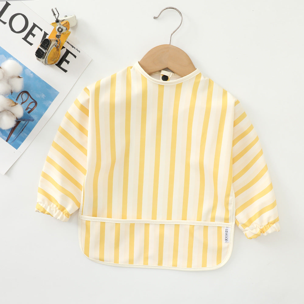 よだれかけ PU yellow stripes / S Soft Waterproof Long Sleeve Bib ソフト防水長袖お食事エプロン【mh0012240】