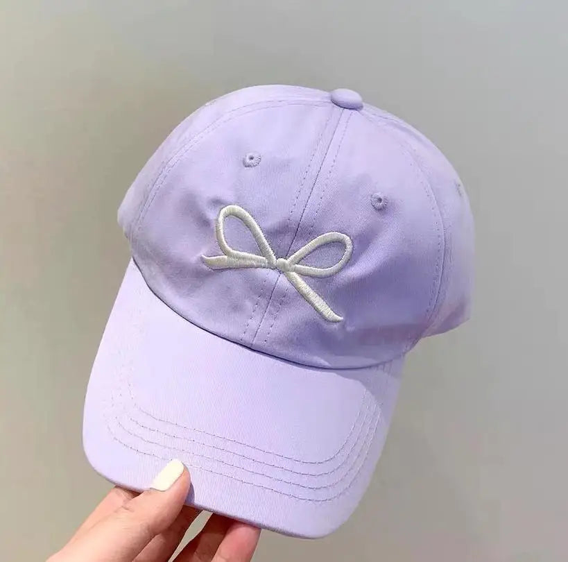 ベビー用帽子 Purple / 48-53cm 2-8Year キッズ帽子 キャップ 野球帽 リボン刺繍 パステルカラー サマーハット【mh0006335】