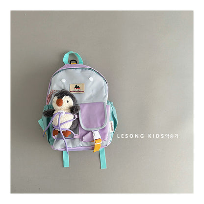 バックパック Purple and light blue shoulders penguin / One Size ベビーキッズリュック バックパック カラーブロック 鞄 バッグ【mh0011822】