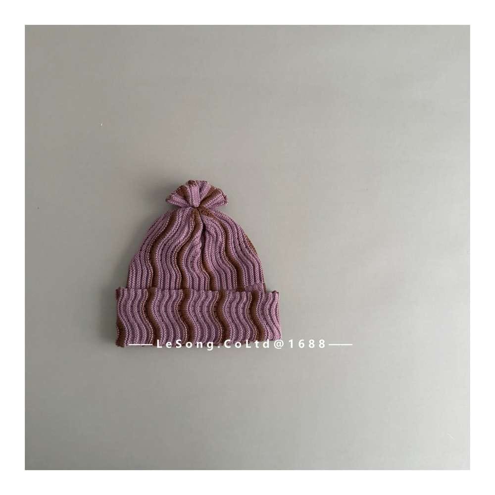 ベビー用帽子 Purple / One Size キッズ ニット帽 ウェーブ柄 ビーニー 韓国風 ニュアンスカラー【mh0011590】