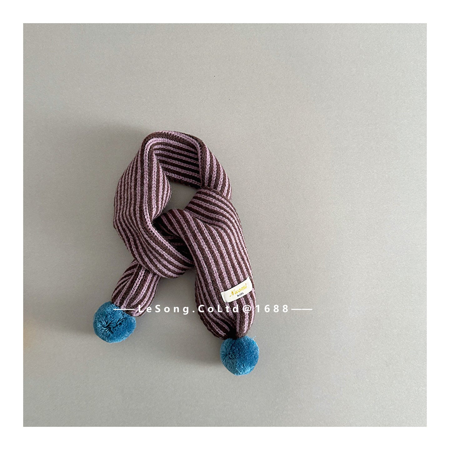 ネックウォーマー Purple / One Size キッズマフラー ニット ストライプ ぽんぽん ネックウィーマー【mh0011801】