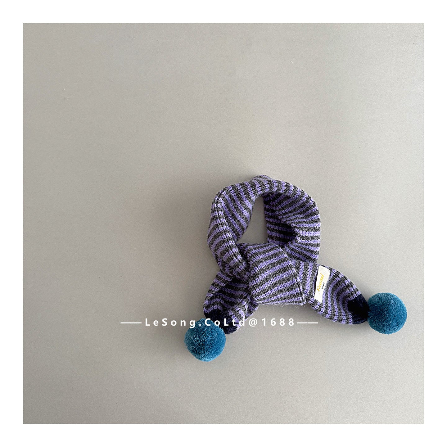 ネックウォーマー Purple / One Size キッズマフラー ボーダー ニット ぽんぽん ネックウォーマー【mh0011805】