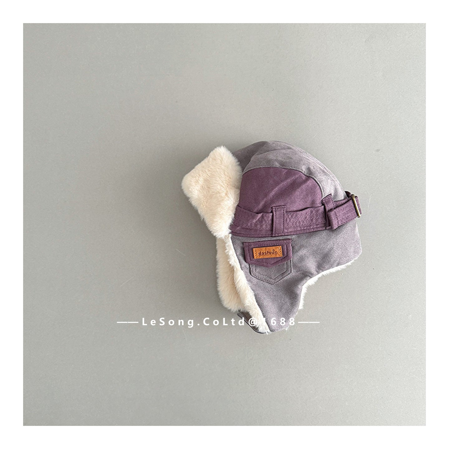 ベビー用帽子 Purple / One Size キッズ帽子 裏ファーフリース ベルトデザイン 耳当て付き フライトキャップ【mh0011840】