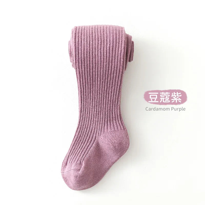 ベビー用靴下・タイツ Purple / S 0-1Y ベビーキッズタイツ リブ編みシンプルロングソックス【mh0007605】