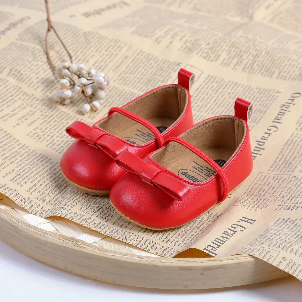 ベビー用靴 Red / 11cm (0-6 Months) ベビーシューズ バレエシューズ ストラップ フラットシューズ リボン プチフォーマル ファーストシューズ 靴 5カラー【mh0006100】