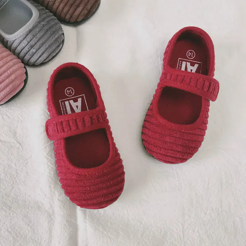 靴 red / 13 (length 13cm) ベビー キッズ コーデュロイ ストラップ シューズ バレエ シューズ 靴