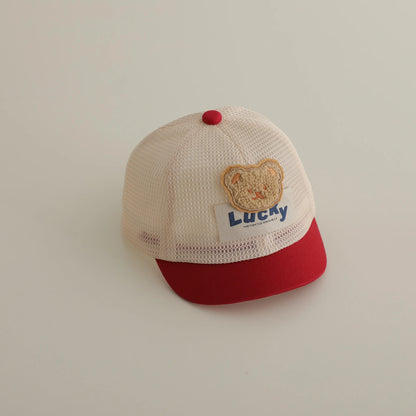 ベビー用帽子 red / 46-50cm / 取り寄せ（7〜30日） ベビー帽子 メッシュキャップ 野球帽 ベアくまワッペン サマーハット