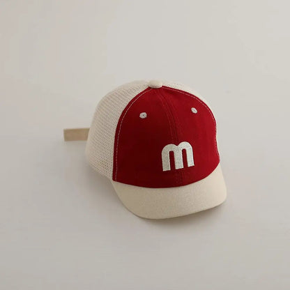 ベビー用帽子 Red / 46-50cm ベビー帽子 メッシュキャップ 野球帽 アルファベット刺繍 サマーハット【mh0005592】