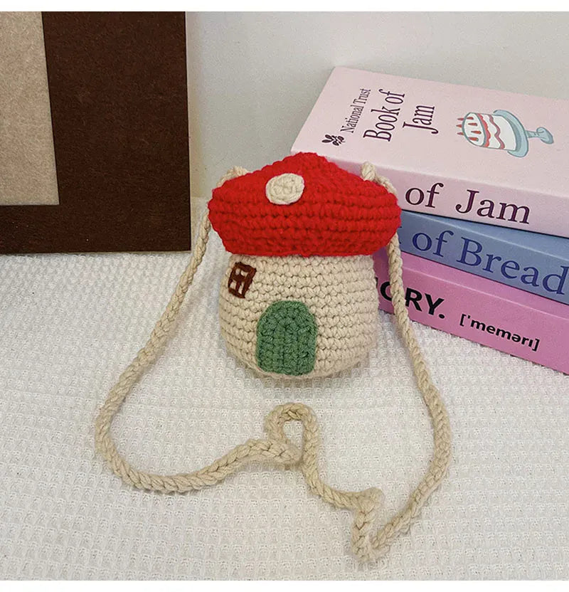 メッセンジャーバッグ Red キッズバッグ ニットポシェット きのこハウス家デザインメッセンジャーバッグ 鞄【mh0007713】