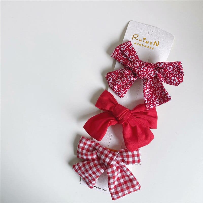 ヘアアクセサリー red / One Size ベビー キッズ フラワー リボン ヘアピン ヘアアクセサリー 3個セット