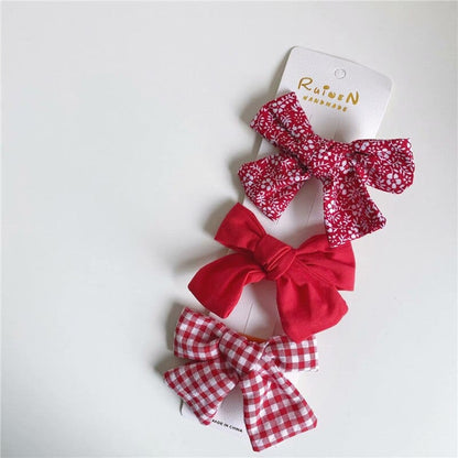 ヘアアクセサリー red / One Size ベビー キッズ フラワー リボン ヘアピン ヘアアクセサリー 3個セット