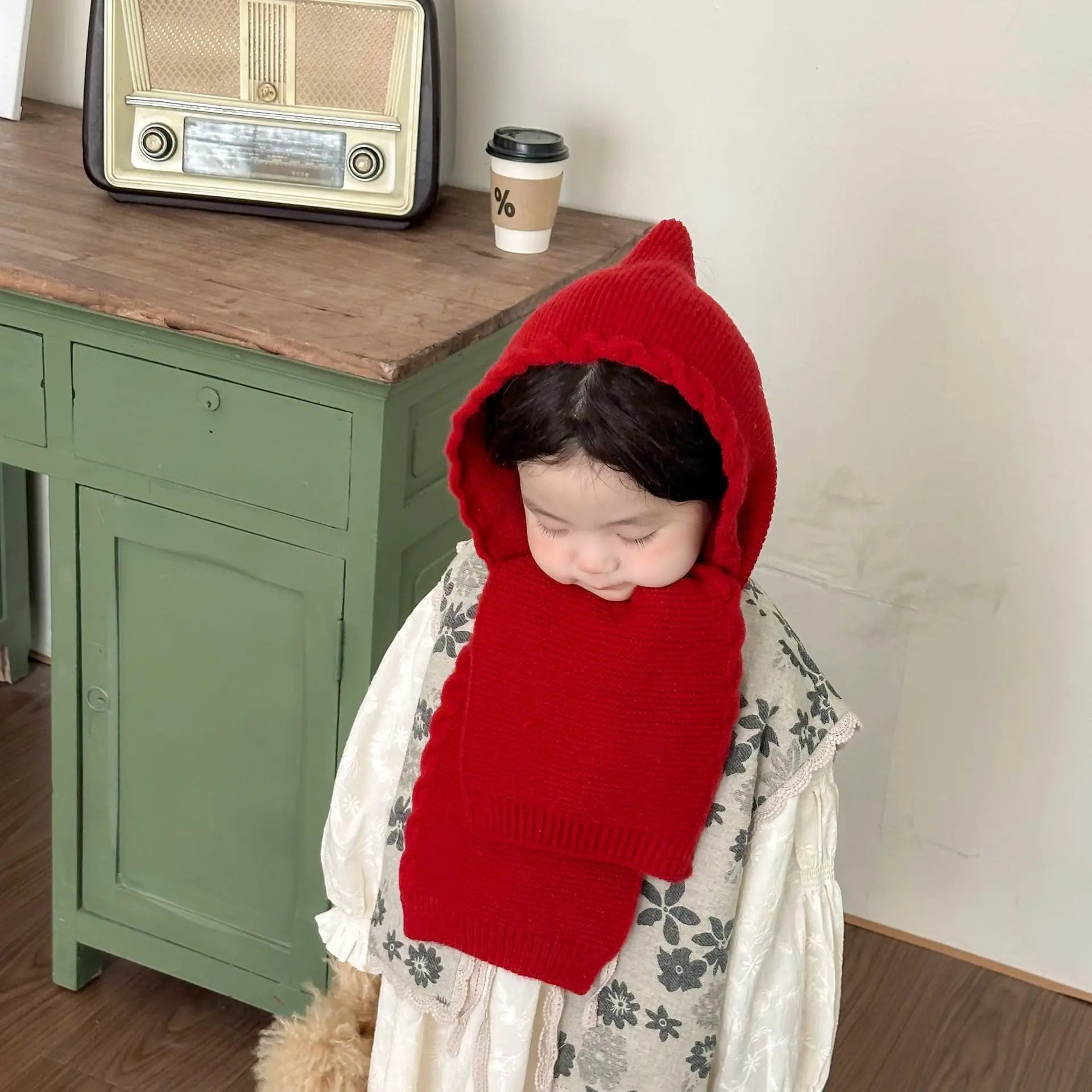 ベビー用帽子 Red / One Size キッズ帽子 フード付きマフラースカーフ 赤ずきんちゃん【mh0008199】