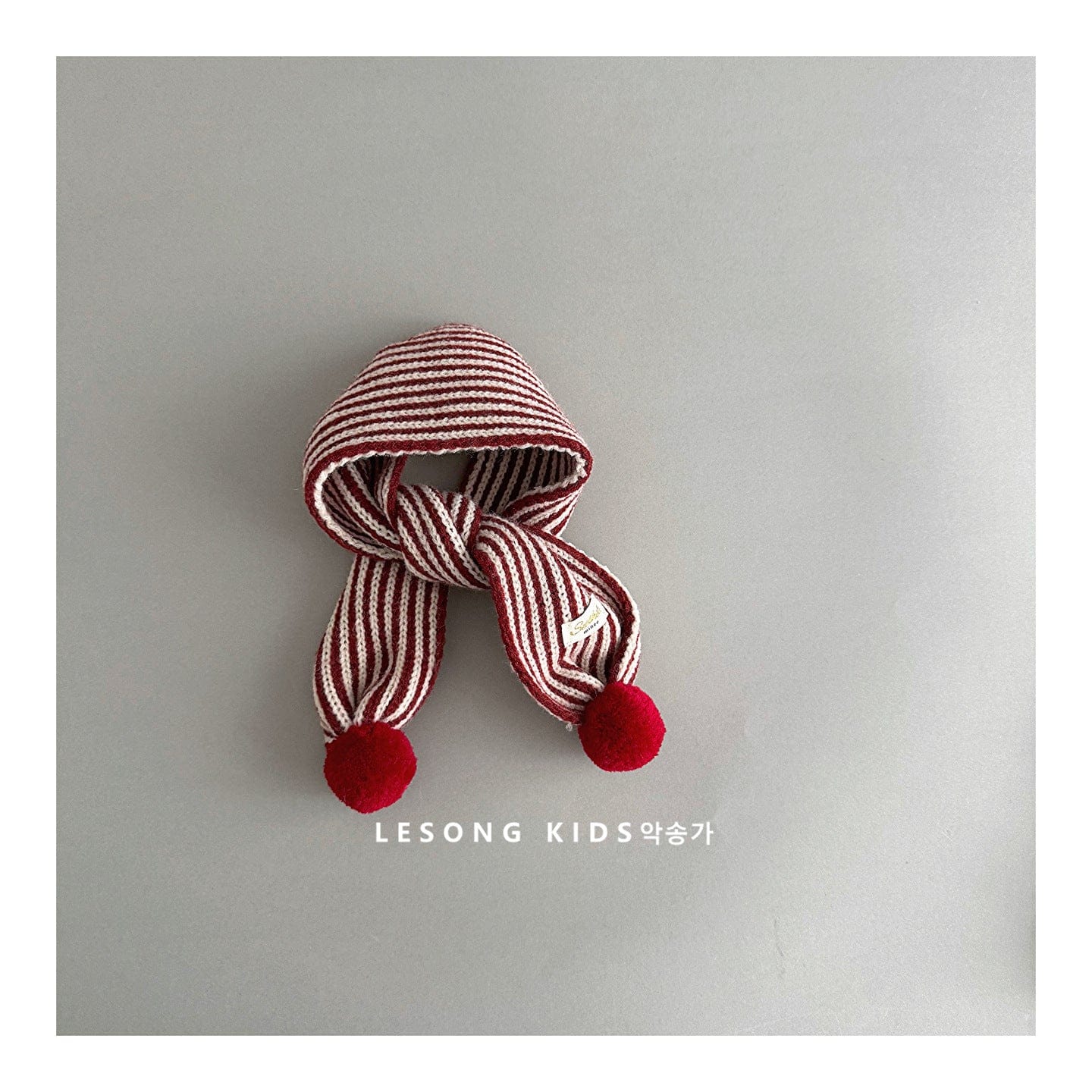 ネックウォーマー Red / One Size キッズ マフラー ストライプ ポンポン ニット 防寒 ネックウォーマー【mh0011596】