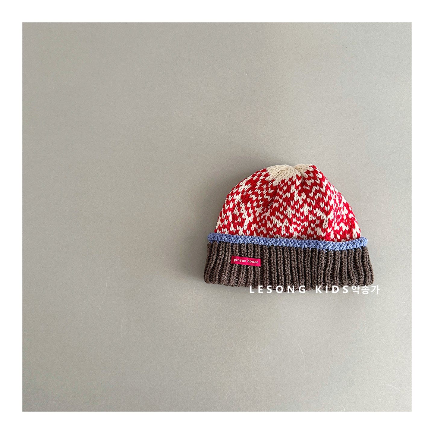 ベビー用帽子 Red / One Size キッズ ニット帽 ドーパミンカラー マルチカラー 総柄 ビーニー【mh0011600】