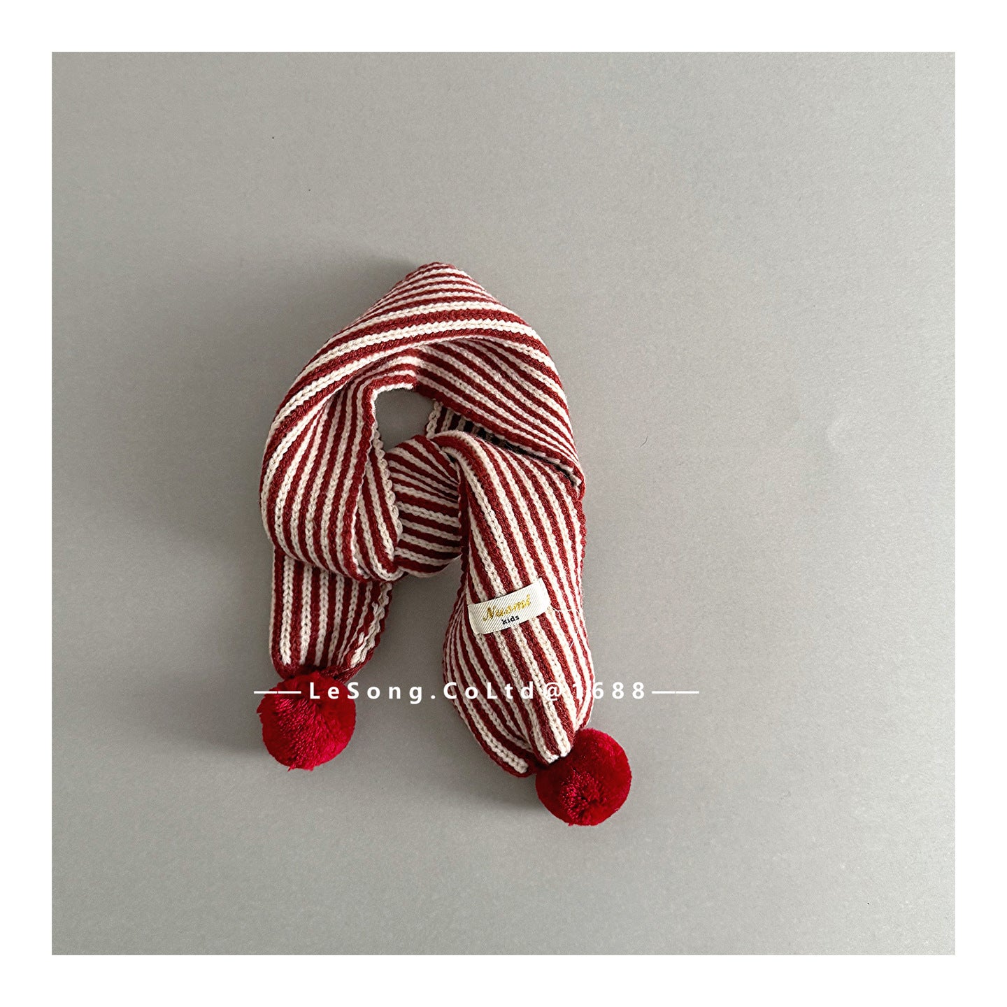 ネックウォーマー Red / One Size キッズマフラー ニット ストライプ ぽんぽん ネックウィーマー【mh0011801】