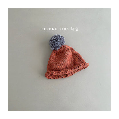 ベビー用帽子 Red / One Size キッズ帽子 ニット ぽんぽん ロールブリム ニットキャップ【mh0011806】