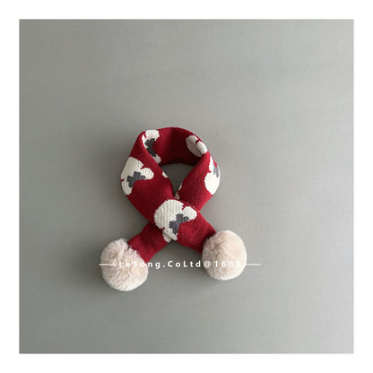 ネックウォーマー Red / One Size キッズマフラー ニット リボン/いちご ぽんぽん ネックウォーマー【mh0011808】