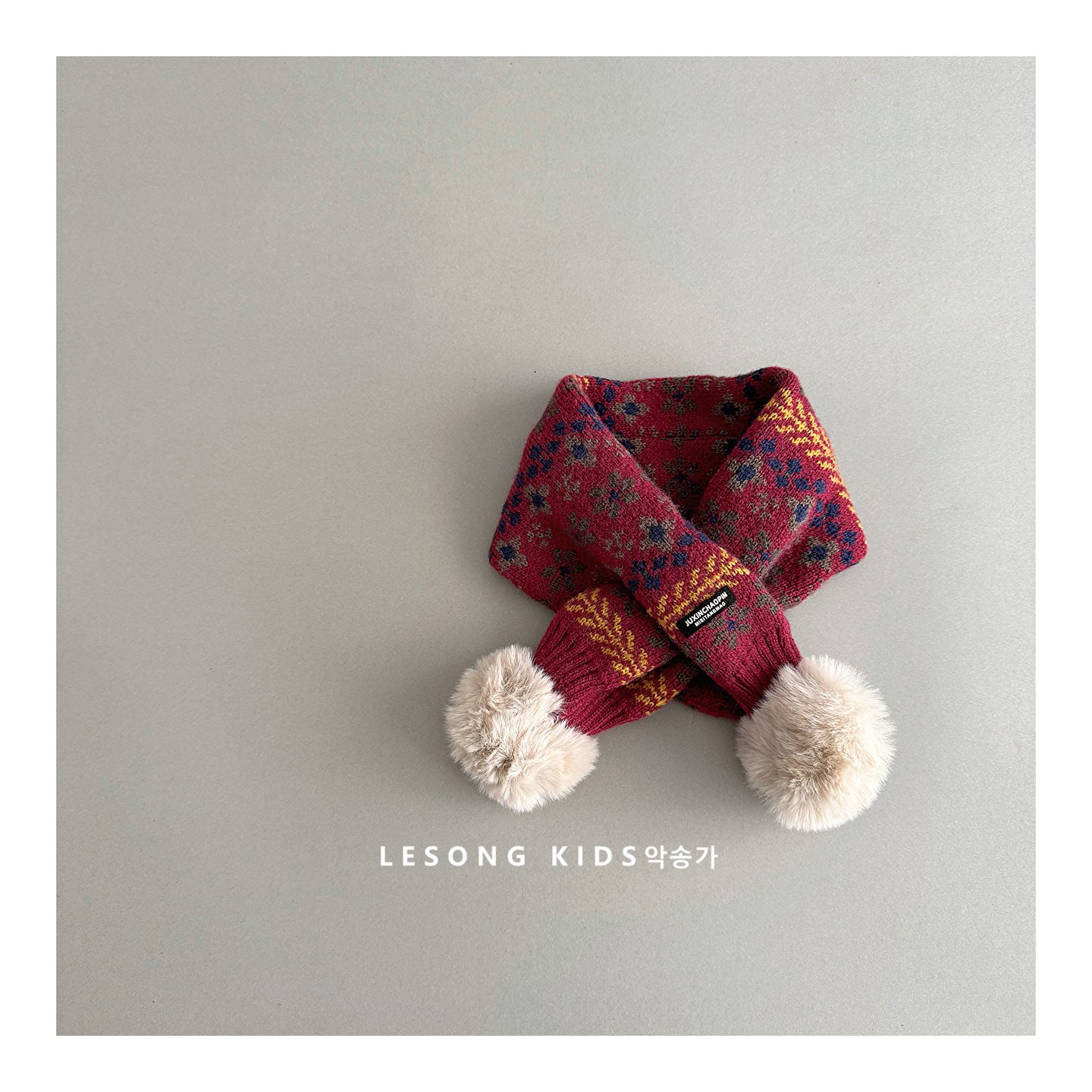 ネックウォーマー Red / One Size キッズマフラー ニット 花柄 ぽんぽん ネックウォーマー【mh0011825】