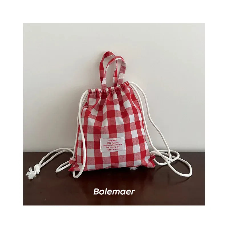 バックパック red plaid キッズバッグ 持ち手付きナップサックリュックバックパック鞄 4カラー【mh0007473】