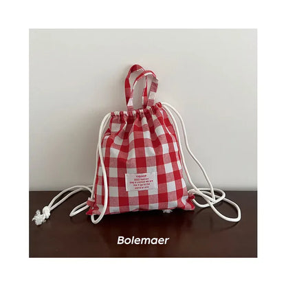 バックパック red plaid キッズバッグ 持ち手付きナップサックリュックバックパック鞄 4カラー【mh0007473】
