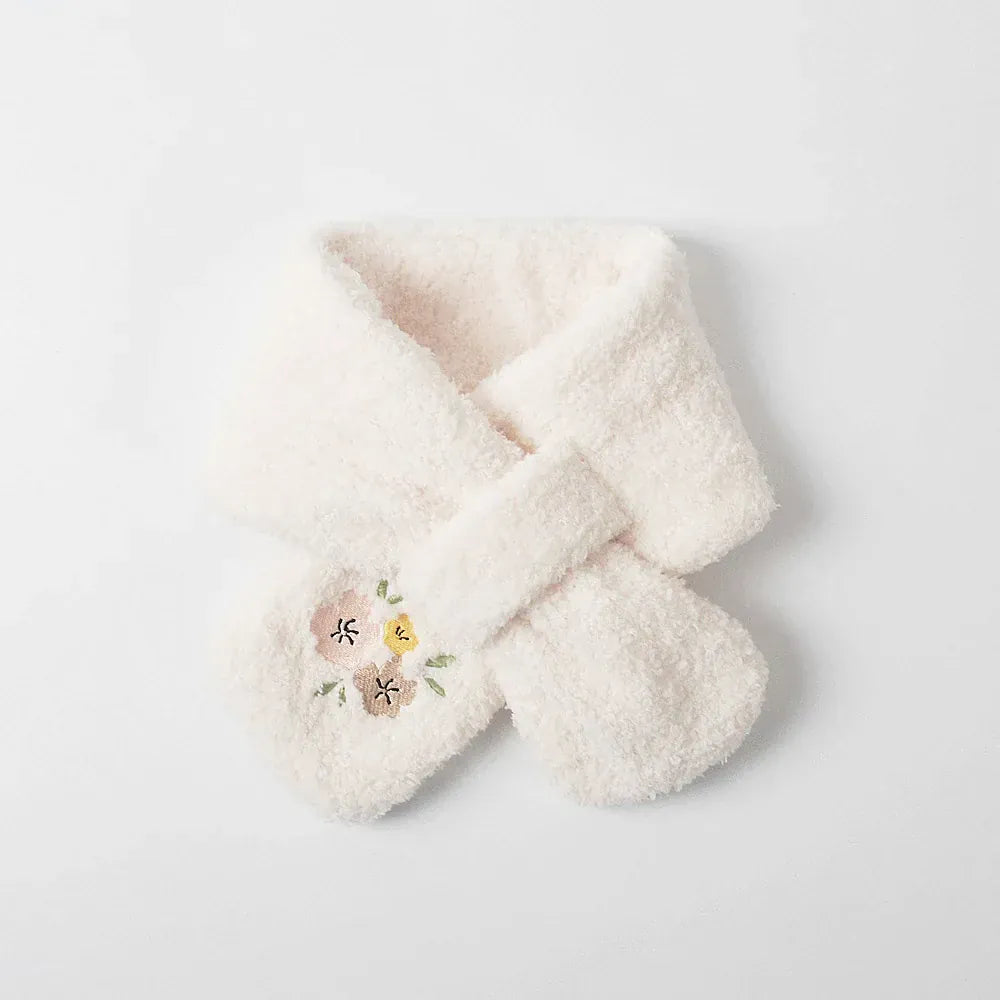 ベビー用帽子 scarf / 60-80cm ベビー帽子/マフラー フラワー刺繍ボアフリースボンネット/ネックウォーマーマフラー【mh0008632】