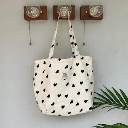 マザーズバッグ shoulder bag B キャンバストートバッグ ショルダーバッグ クロスボディバッグ ブラックハートプリント エコバッグ マザーズバッグ ママバッグ 鞄 3デザイン