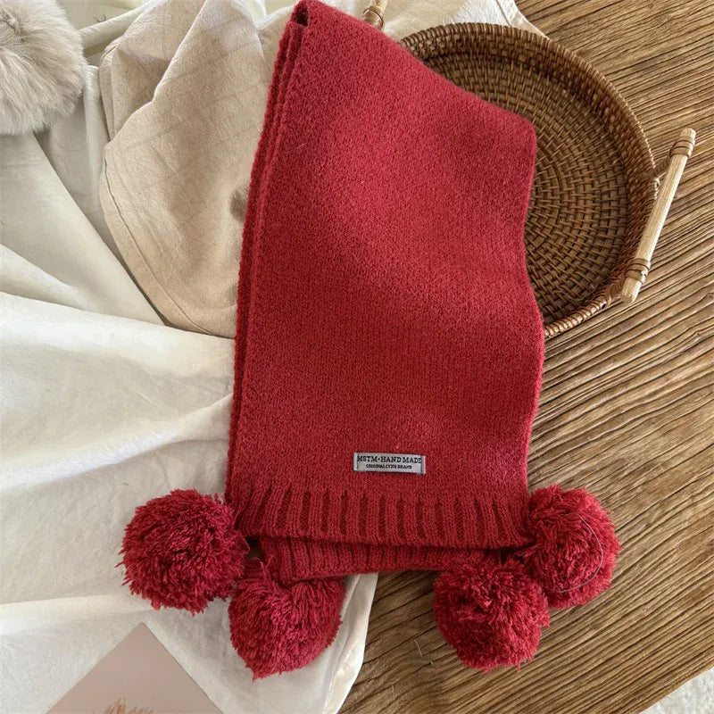 ネックウォーマー Solid ball / One Size キッズマフラー リボンフリルレッドネックウォーマースカーフ【mh0008196】