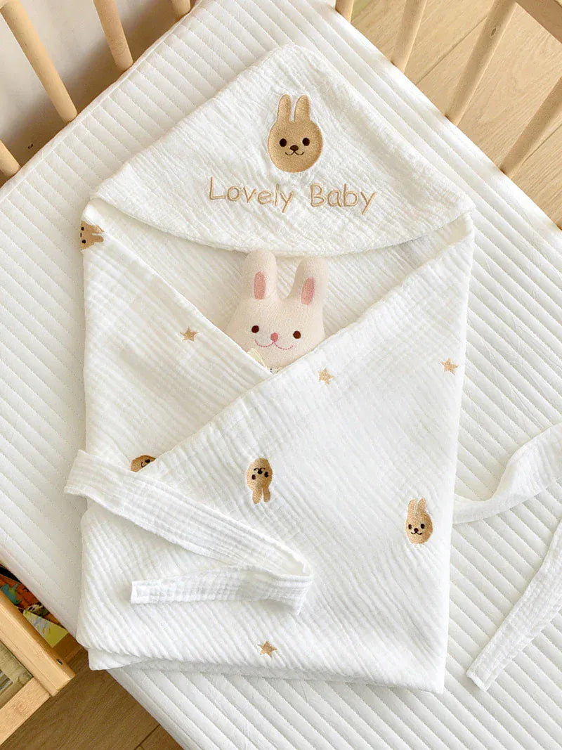 ベビーブランケット・タオル star bunny / 90X90cm ベビーブランケット おくるみ スワドル ベアくま うさぎバニー 刺繍