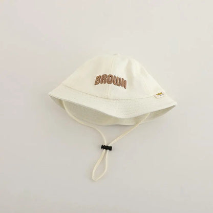 ベビー用帽子 white / 48-50cm キッズ帽子 バケットハット サファリハット レターロゴ刺繍【mh0005079】