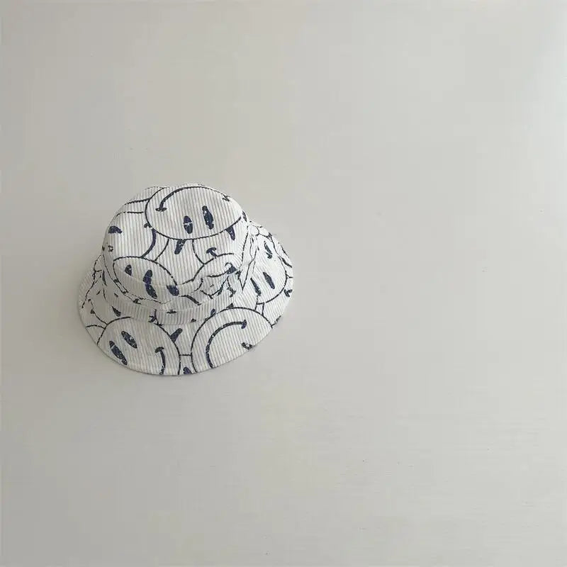 ベビー用帽子 White / 48-52cm キッズ帽子 バケットハット バケハ スマイルプリント 4カラー【mh0005922】