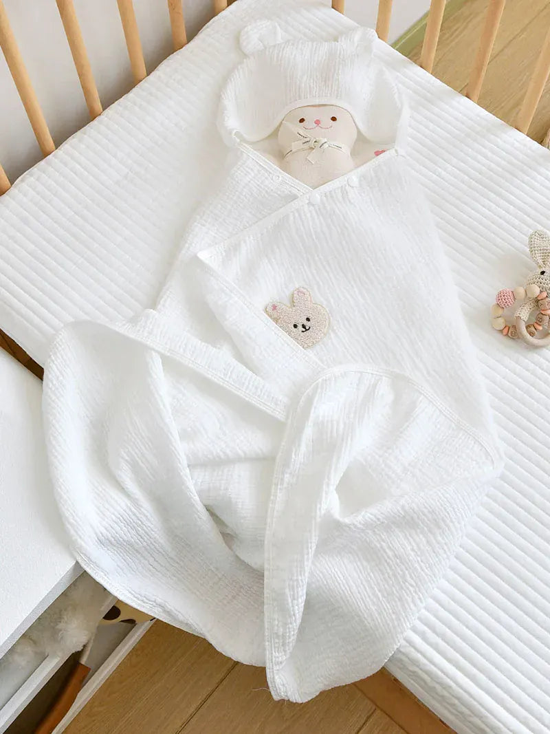ベビーブランケット・タオル white bunny / 70x100 cm ベビータオル 耳付きフーディおくるみ スワドル ブランケット