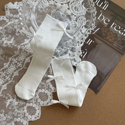 ベビー用靴下・タイツ White / free 1-13year キッズソックス リボンハイソックス【mh0007562】