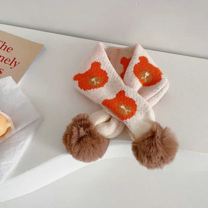 ネックウォーマー white / One Size キッズ くま ぽんぽん付き マフラー【mh0000371】