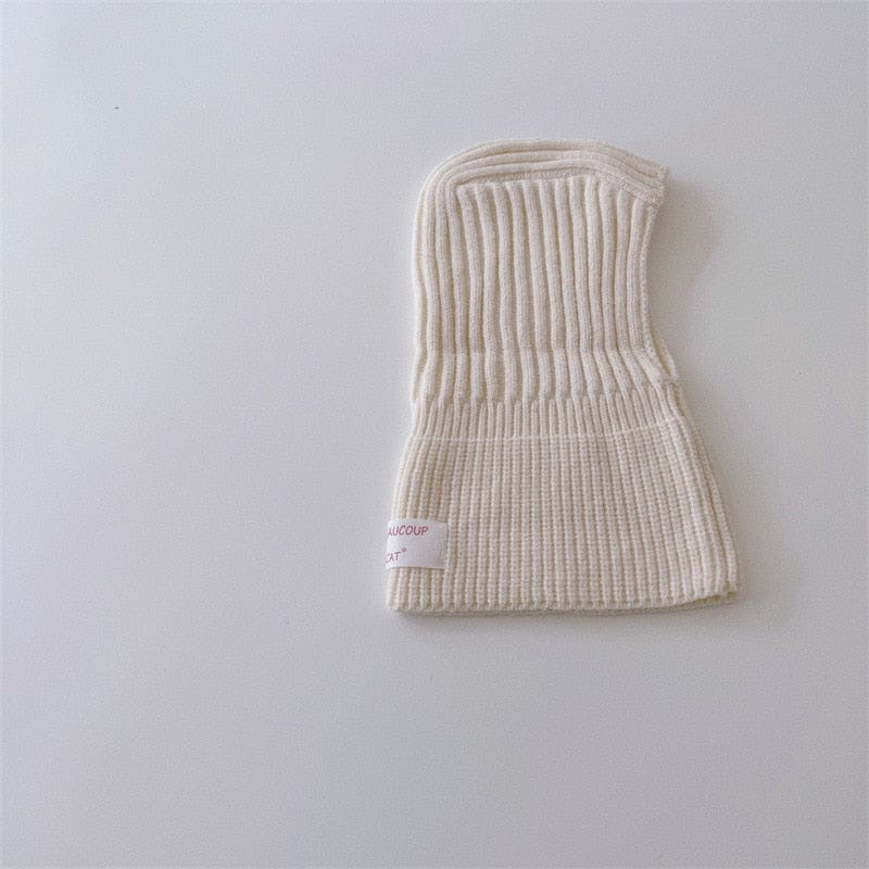 ベビー用帽子 white / One Size ベビー キッズ ニット フーディ スカーフ ボーダー 帽子 ネックウォーマー【mh0002796】