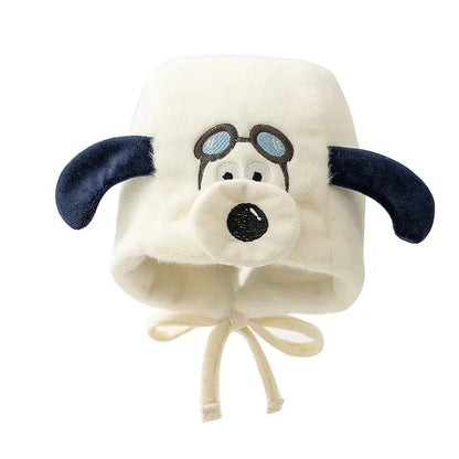 ベビー用帽子 White / One Size ベビーキッズ帽子 耳付きフライトドッグ犬刺繍イヤーマフキャップ【mh0008098】