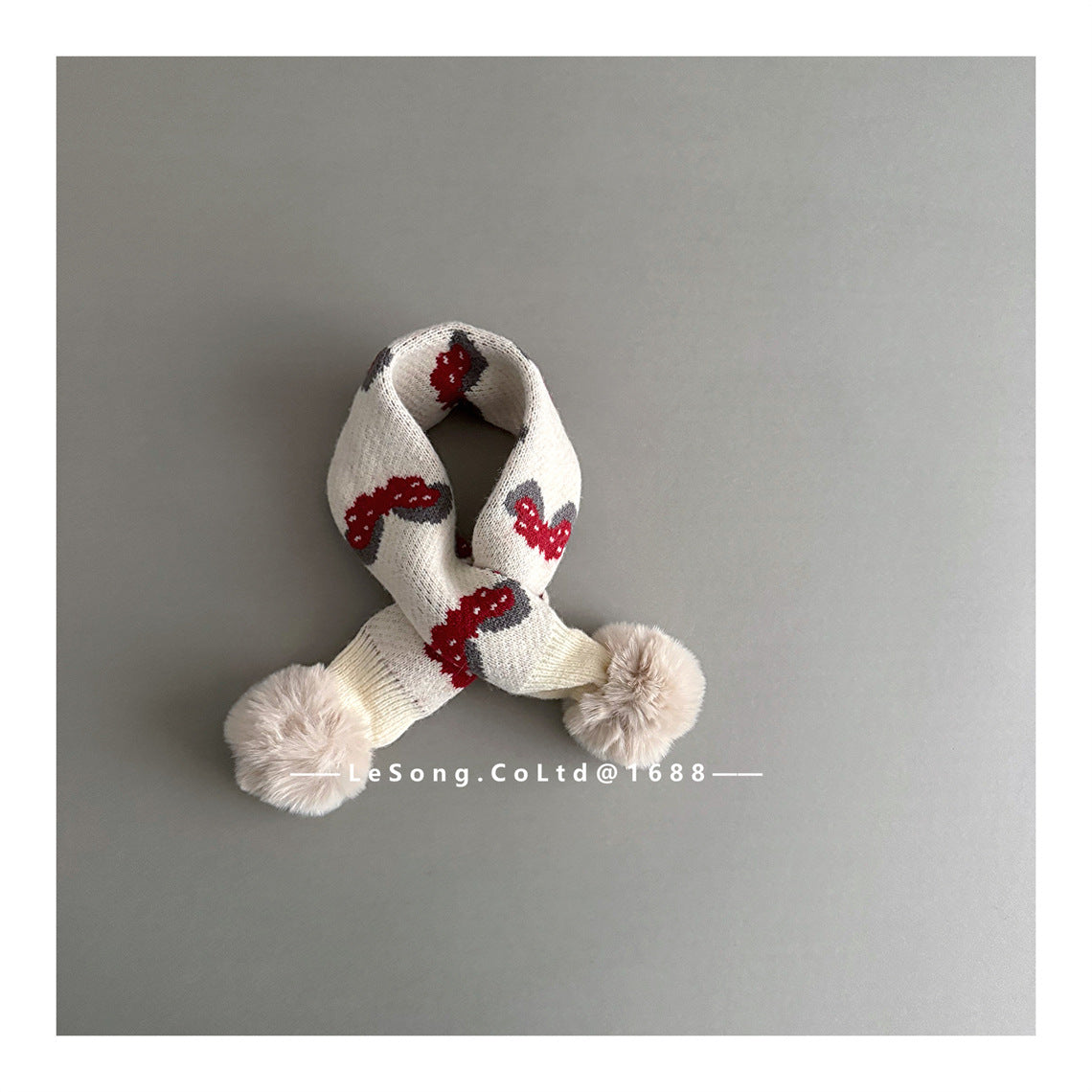 ネックウォーマー White / One Size キッズマフラー ニット リボン/いちご ぽんぽん ネックウォーマー【mh0011808】