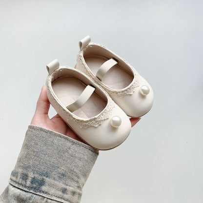 ベビー用靴 White / S (inseam 11 cm) ベビーシューズ パールレースフラットバレエシューズ【mh0009716】