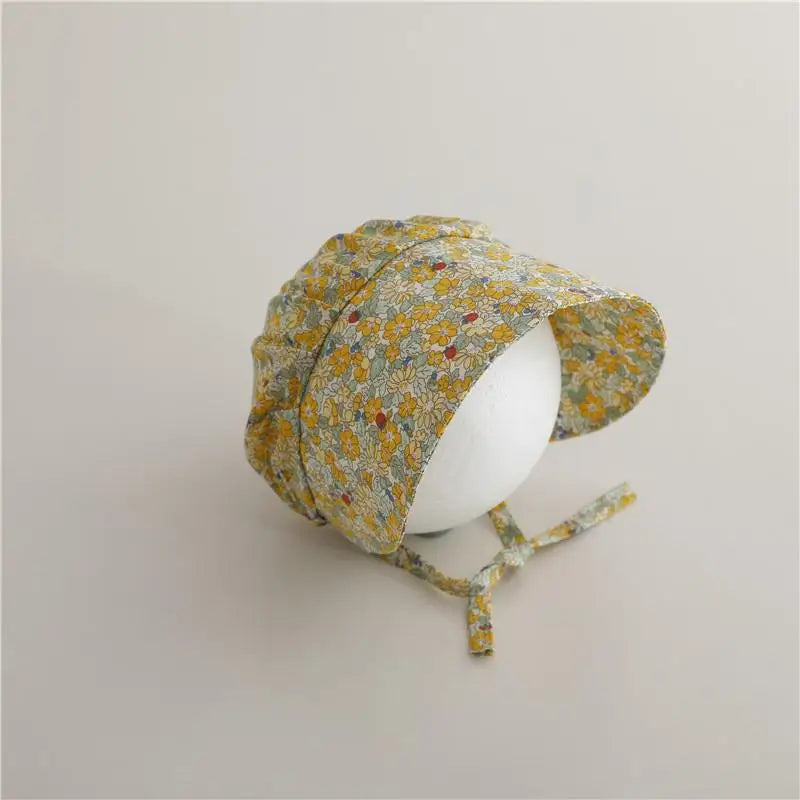 ベビー用帽子 Yellow / 44-48cm ベビー帽子 つば広ボンネット サマーハット フラワー花柄プリント【mh0004989】