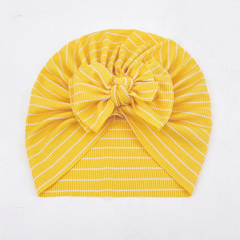 ベビー用帽子 Yellow / One Size ベビーターバン リボン帽子 ボーダー柄 11カラー【mh0003669】