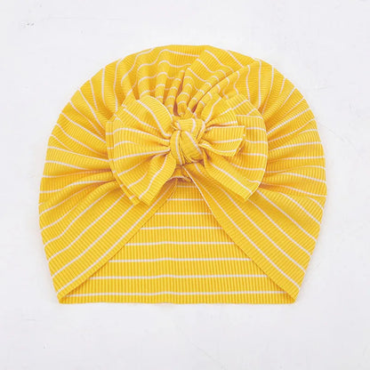 ベビー用帽子 Yellow / One Size ベビーターバン リボン帽子 ボーダー柄 11カラー【mh0003669】