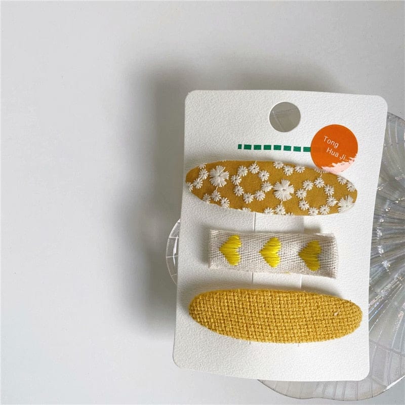 ヘアアクセサリー Yellow / One Size キッズ 刺繍 ステッチ フラワー ヘアピン ヘアアクセサリー 3個セット【mh0002111】