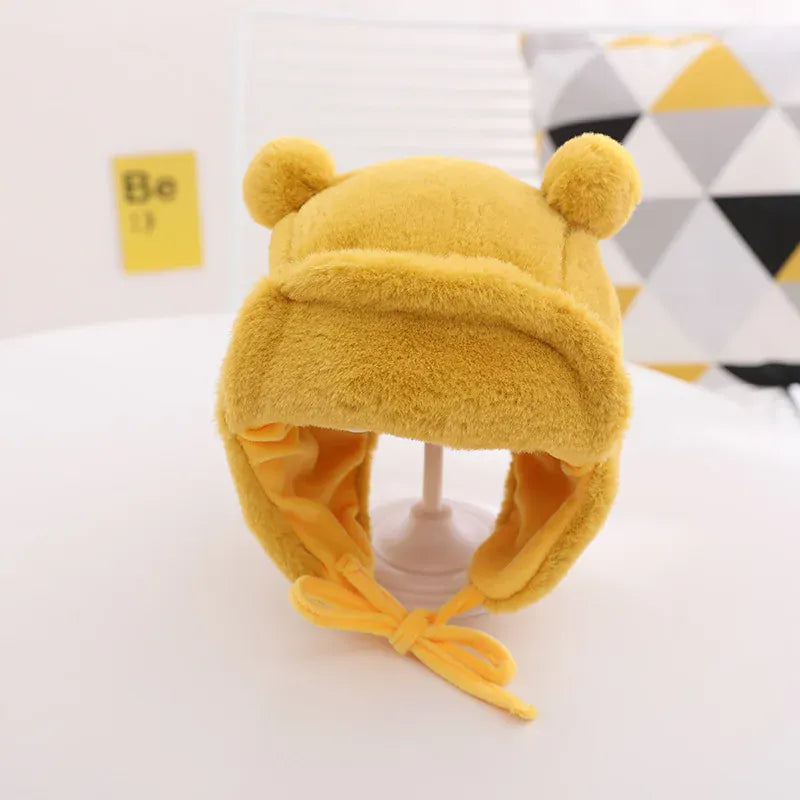 ベビー用帽子 Yellow / One Size ベビー くま耳 耳あて ボアフリース 帽子 キャップ【mh0003491】