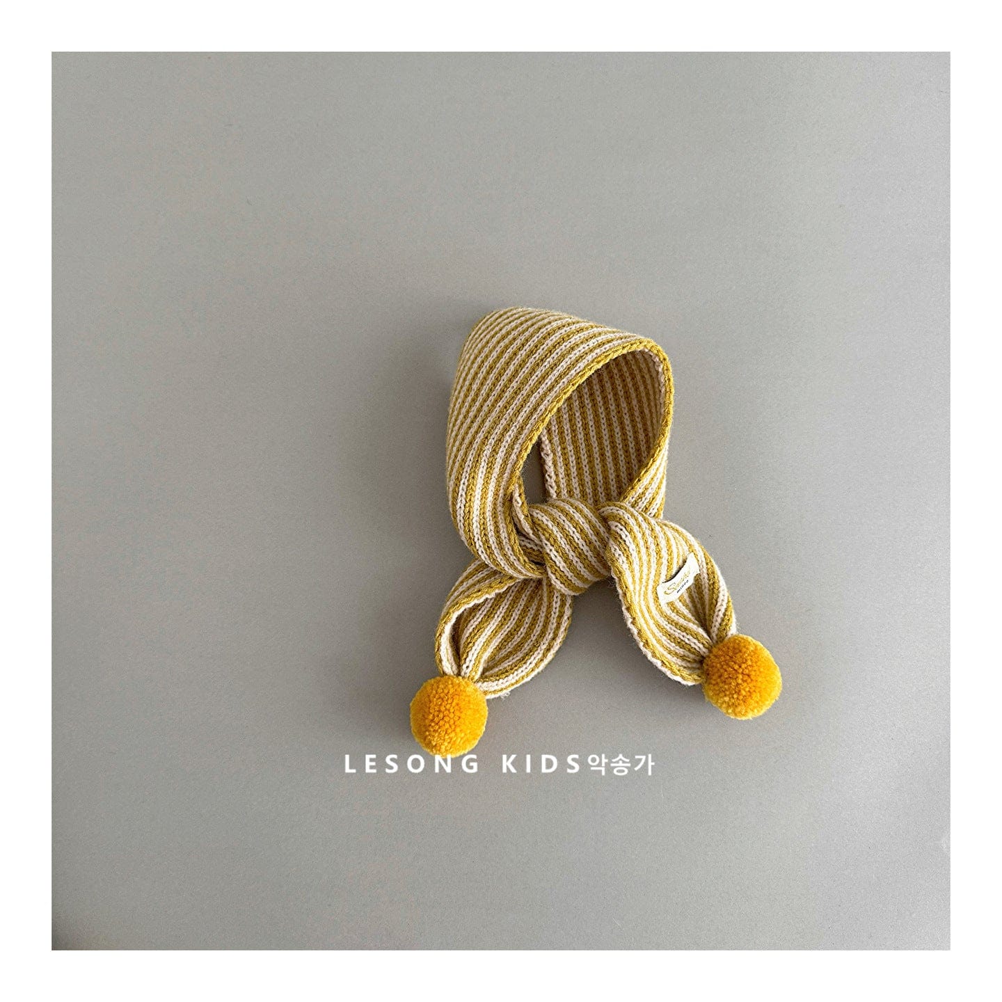 ネックウォーマー Yellow / One Size キッズ マフラー ストライプ ポンポン ニット 防寒 ネックウォーマー【mh0011596】