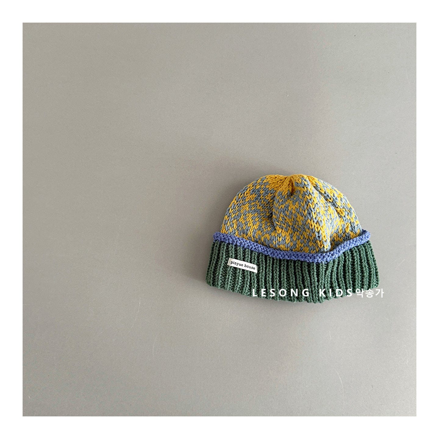 ベビー用帽子 Yellow / One Size キッズ ニット帽 ドーパミンカラー マルチカラー 総柄 ビーニー【mh0011600】