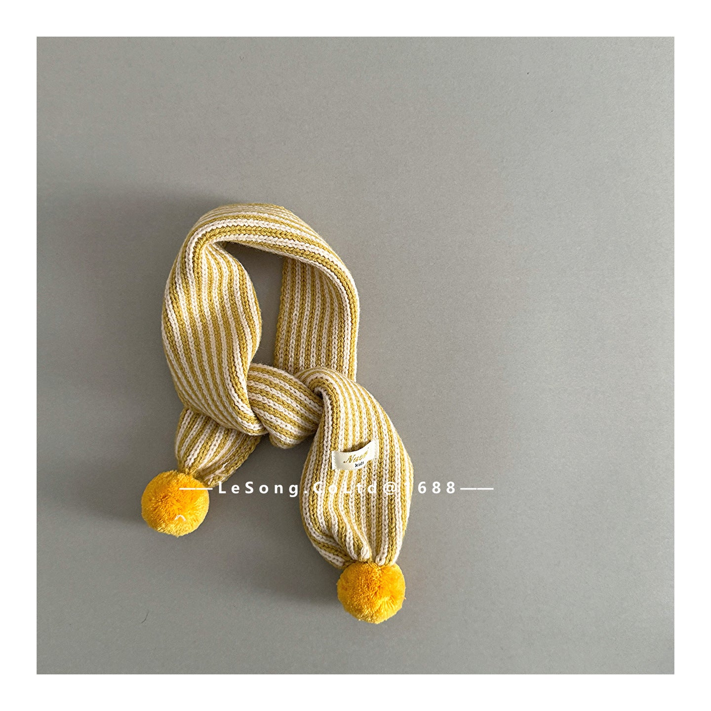 ネックウォーマー Yellow / One Size キッズマフラー ニット ストライプ ぽんぽん ネックウィーマー【mh0011801】